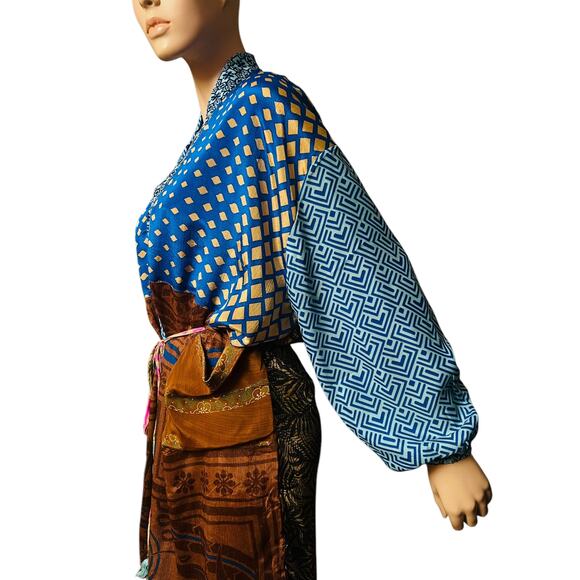 NEW Guru 100% Silk Upcycled Made in India from Vintage Saris One Size Fit M/L - Picture 9 of 16